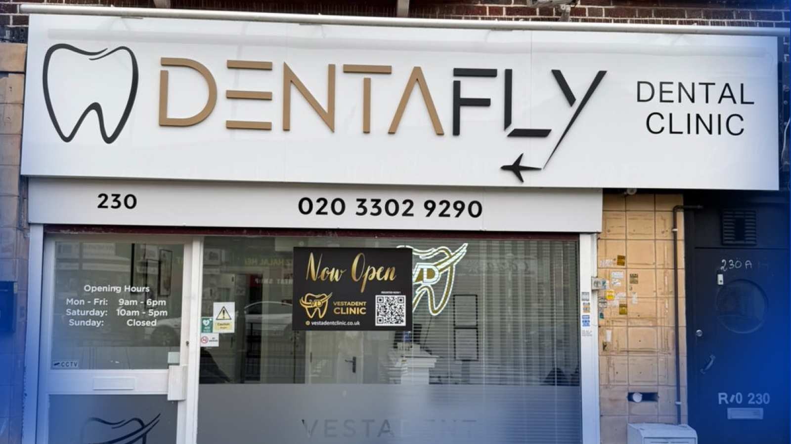 Dentafly London Clinic NW9 8SN Dentafly London Clinic at 230 Church Lane NW9 8SN exterior with phone 020 3302 9290 owned UK aftercare facility
