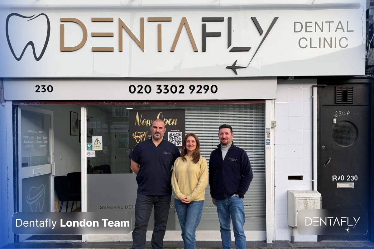 Dentafly London Team Dentafly London Team three permanent UK staff members at 230 Church Lane NW9 8SN entrance