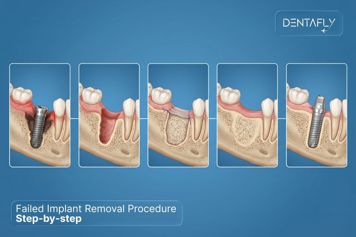 Failed implant removal procedure step by step atraumatic reverse-torque tools CBCT decontamination