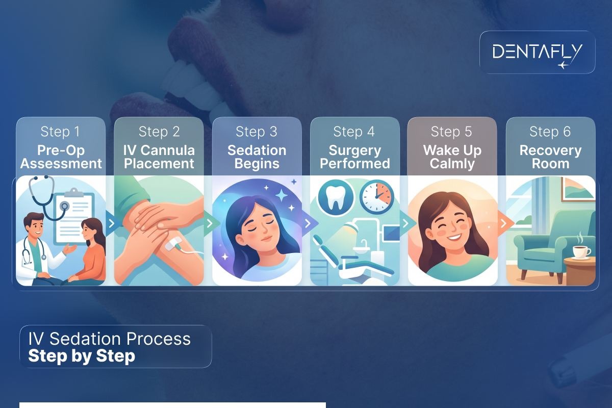 IV sedation process six step timeline pre-op assessment IV cannula twilight sedation surgery wake up recovery