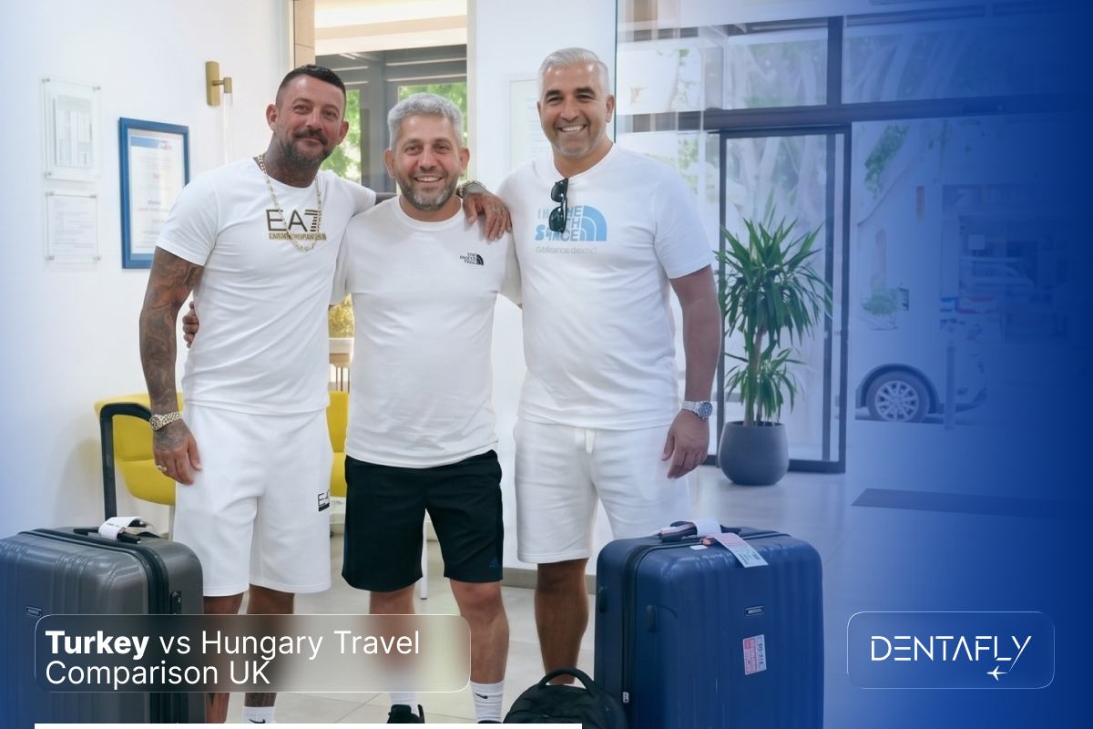 UK patients arriving at Dentafly clinic Antalya group of three British patients with luggage