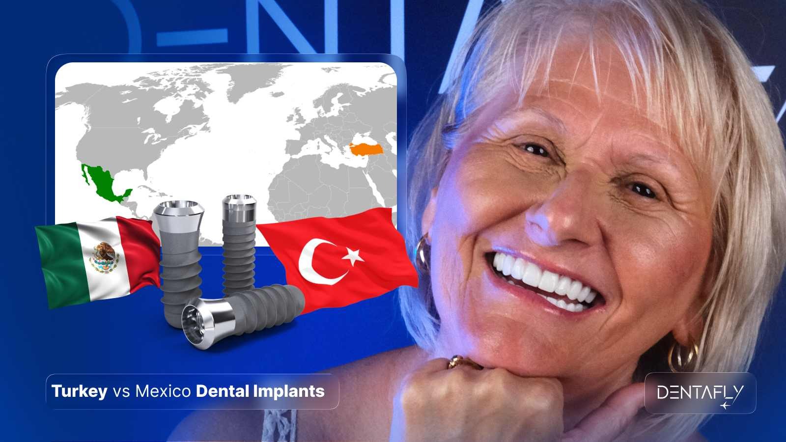 Turkey vs Mexico dental implants comparison 2026 for American patients with world map showing both countries