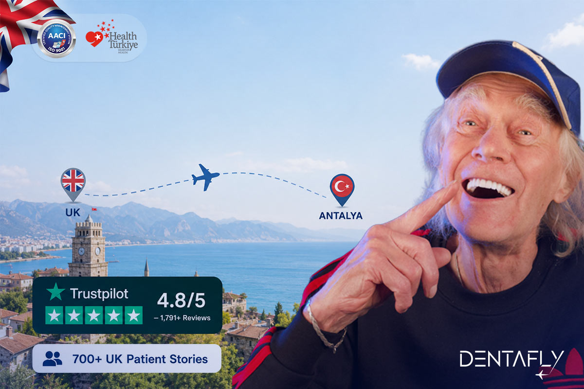Malcolm North Wales smiling UK patient travelled to Antalya for full mouth implants Trustpilot 4.8 stars 700 plus video testimonials