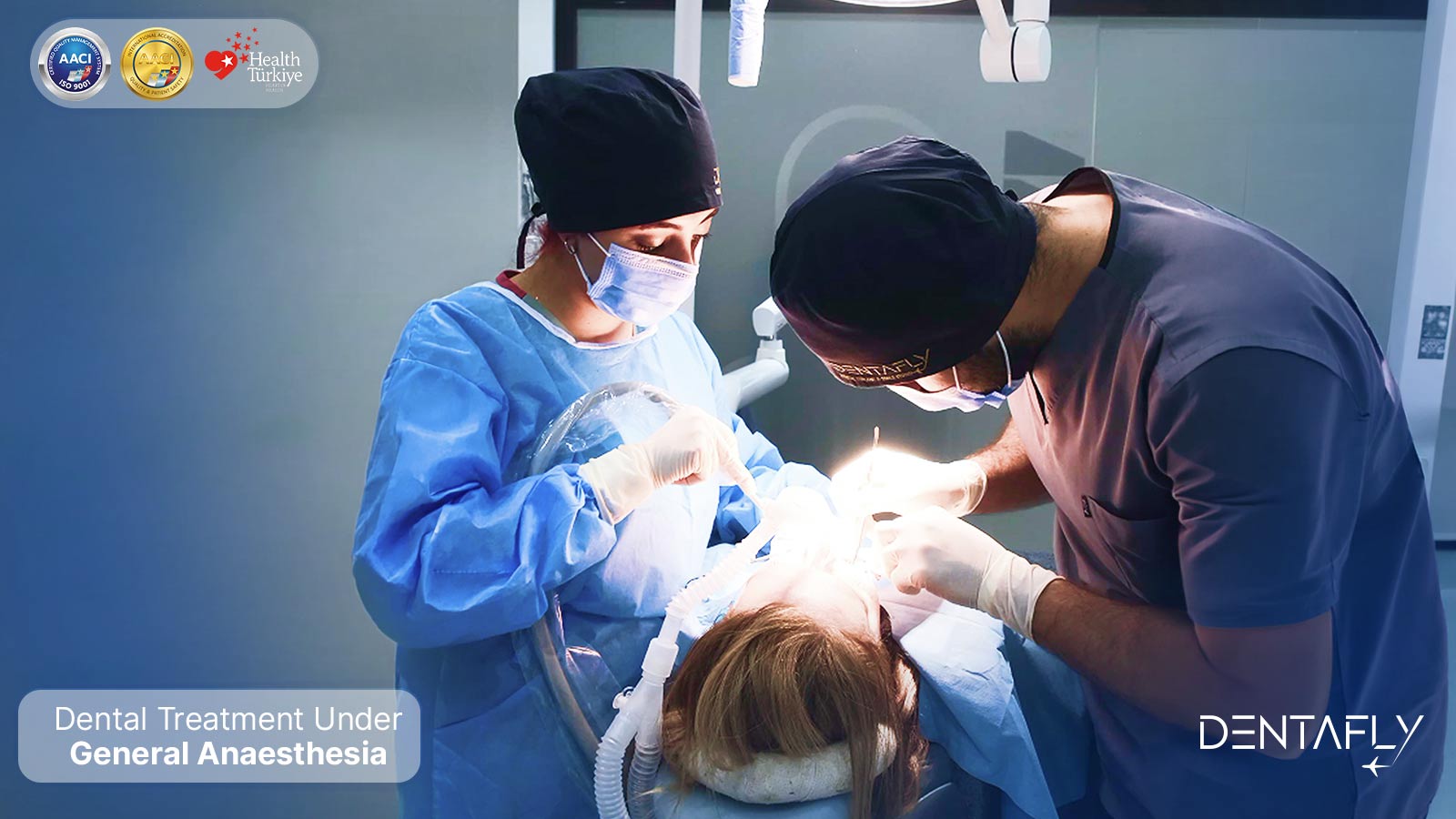 Dental treatment under general anaesthesia performed by Dentafly surgical team in AACI-accredited operating environment in Antalya