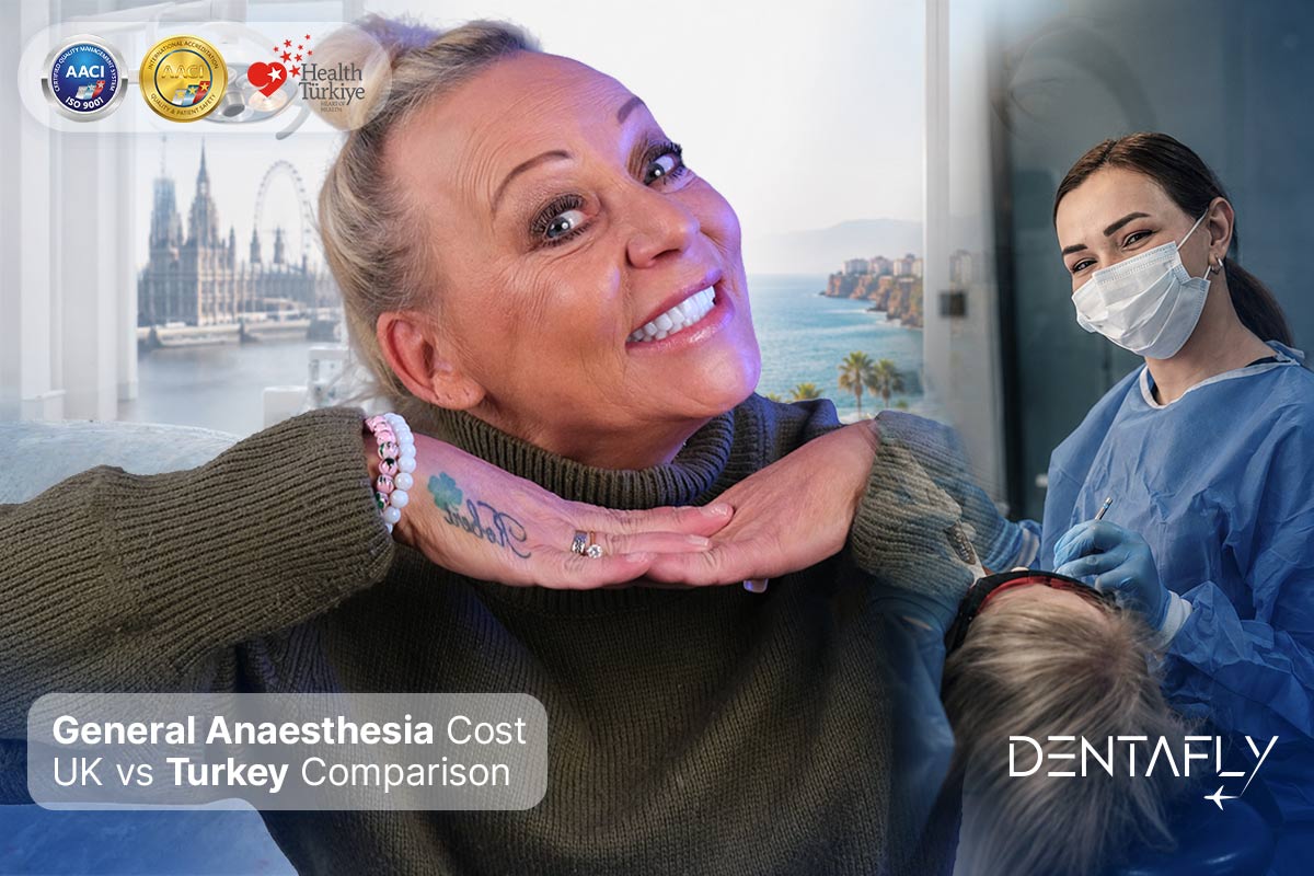 General anaesthesia cost UK vs Turkey comparison showing significant savings for UK patients at Dentafly Antalya versus UK private hospitals
